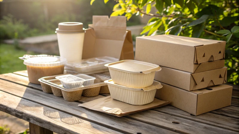 Eco-friendly packaging solutions on a wooden table