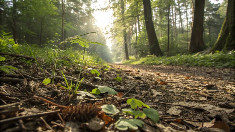 A forest floor rich in decomposing organic materials