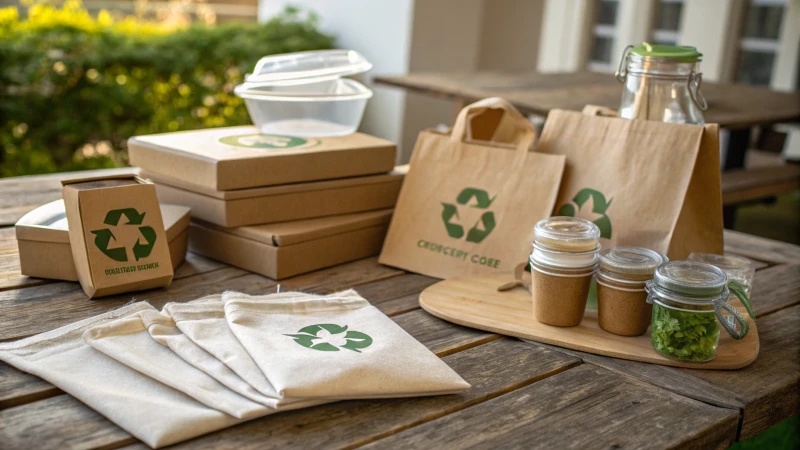 Sustainable packaging options on a wooden table